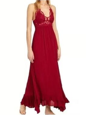 Free People Red Lace-Trim Maxi Dress